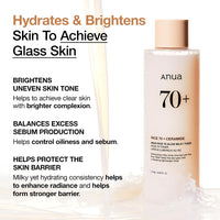 Thumbnail for Anua Rice 70 Glow Milky Toner, Glass & Dewy Skin, Hydrating & Barrier Care, Rice Water, Niacinamide, Ceramides, All Skin Types, Fragrance-Free, Non Comedogenic, Korean Skincare, 8.45 fl.oz.