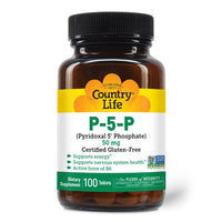 Thumbnail for Country Life P-5-P Vitamin B6 – Bioavailable Pyridoxal-5-Phosphate Supplement for Energy, Nervous System Support, and Red Blood Cell Growth – Certified Gluten Free, Vegan, Non-GMO – 100 Capsules