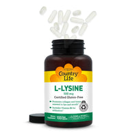 Thumbnail for Country Life L-Lysine 500mg with B-6, Supports Immune Health, Promotes Collagen Renewal in Lips and Mouth, 250 Vegan Capsules, Certified Gluten Free, Certified Vegan