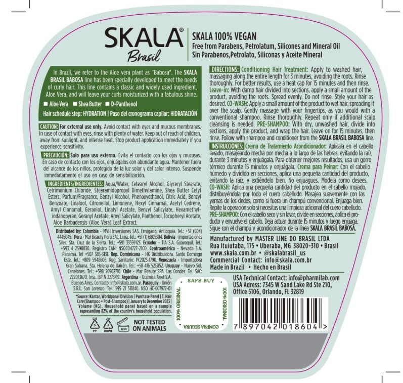 SKALA Babosa Hair Treatment Cream, 1 kg (Aloe Vera & Shea Butter for Curly Hair)