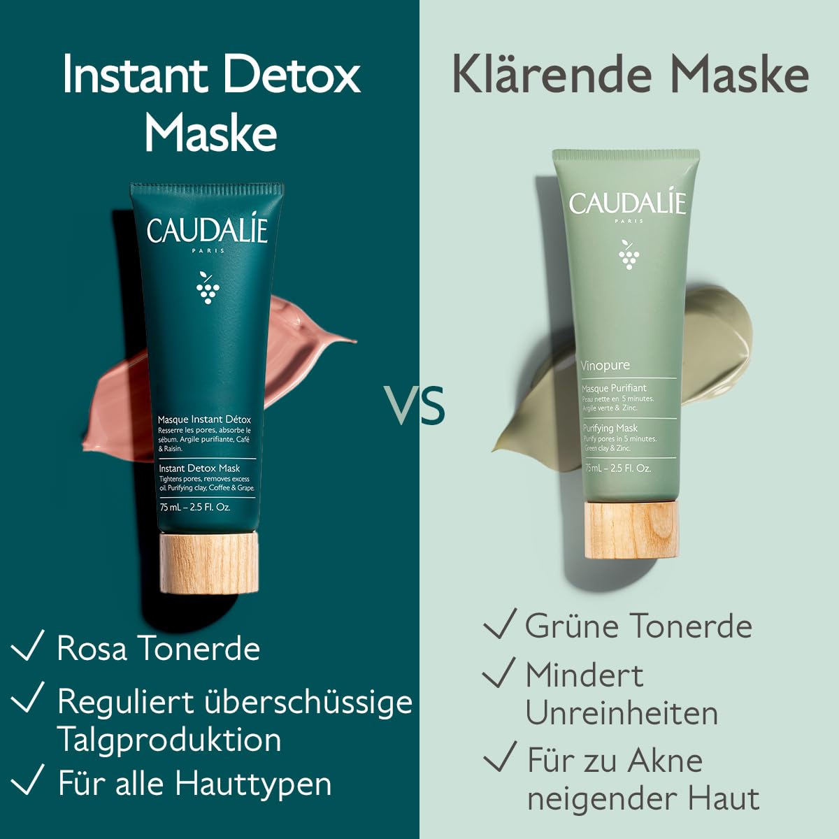 Caudalie Instant Detox Mask, Pore Minimizing Clay Mask, Visibly Eliminates Excess Sebum and Visibly Tightens Pores in as Little as 10 Minutes, 2.5 Fl Oz
