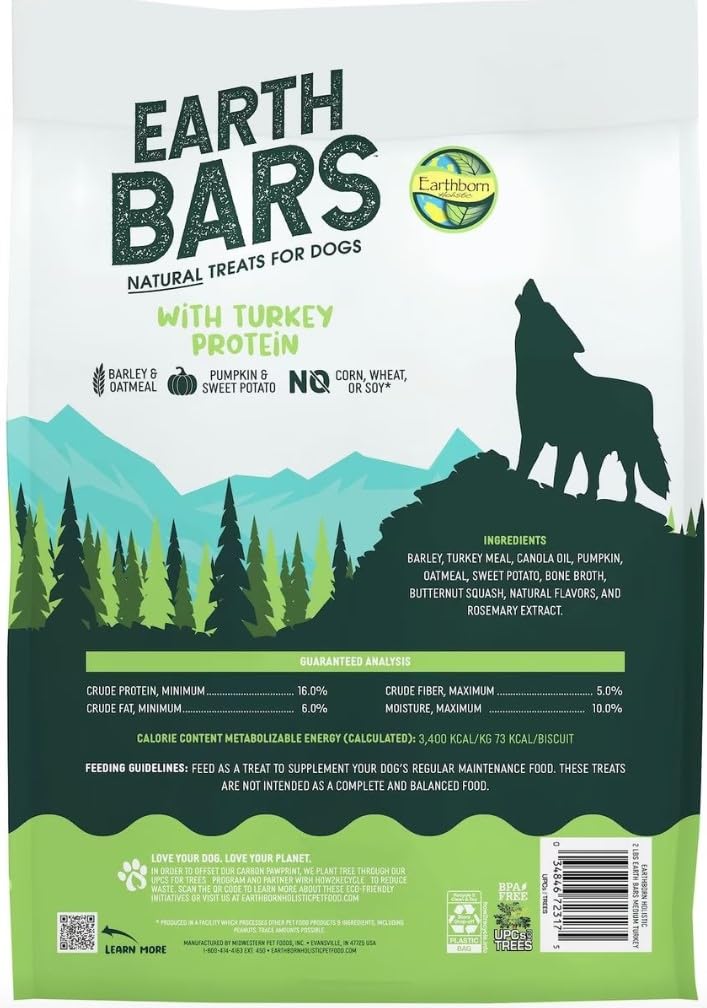 Earthborn Holistic EarthBars with Turkey, Barley and Pumpkin 2 Pounds