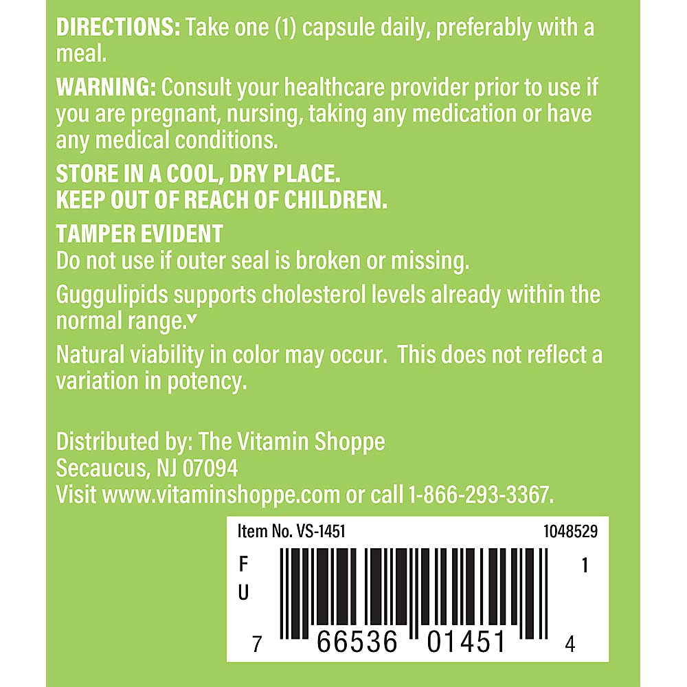 The Vitamin Shoppe Guggulipids Extract 500MG (2.5% Guggulsterones), Supports Cholesterol Already Within The Normal Range & Heart Health (100 Capsules)