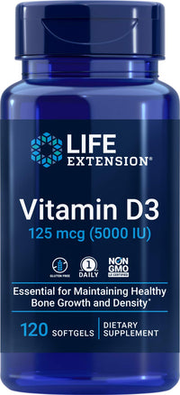 Thumbnail for Life Extension Vitamin D3 5000 IU, 120 Softgels, 125mcg