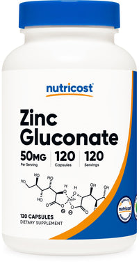 Thumbnail for Nutricost Zinc Gluconate 120 Vegetarian Capsules (50mg) - Gluten Free and Non-GMO