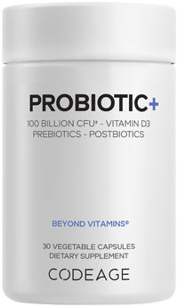 Thumbnail for Codeage Probiotic+ 100 Billion CFU Supplement - 12-Strain Probiotic Blend, Organic Prebiotic Fiber, Postbiotics, Vitamin D3, Zinc Bisglycinate, Quercetin - for Men & Women - Non-GMO- 30 Capsules