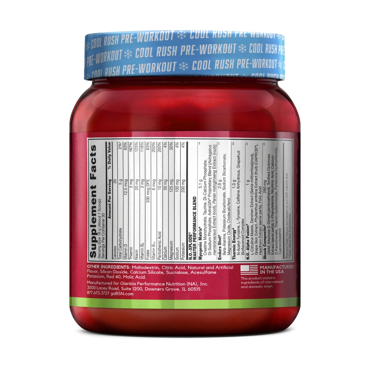 BSN N.O.-XPLODE Cool Rush Pre Workout Powder, Preworkout Energy Supplement for Men and Women with Creatine and Beta-Alanine, Cherry Lime Ice, 30 Servings, 1.2 Pound (Packaging May Vary)