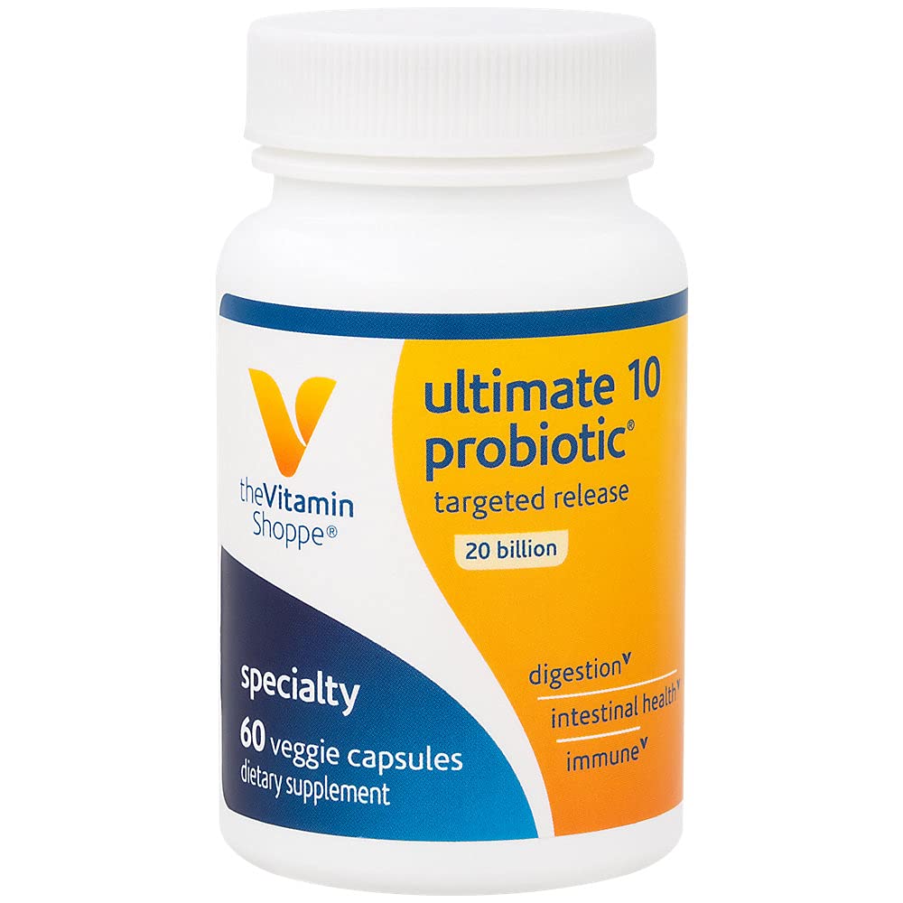 The Vitamin Shoppe Ultimate 10 Probiotic 20 Billion, Targeted Release, Supports Digestion, Immune and Intestinal Health (60 Veggie Capsules)