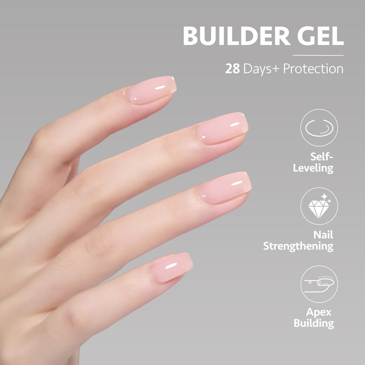 GAOY Builder Gel for Nails, 16ml Nail Strengthener in a Bottle, Nail Extension Hard Gel, Soak Off Long Lasting UV Light Cure, 1726 Baby Pink, Base Coat Top Coat Needed
