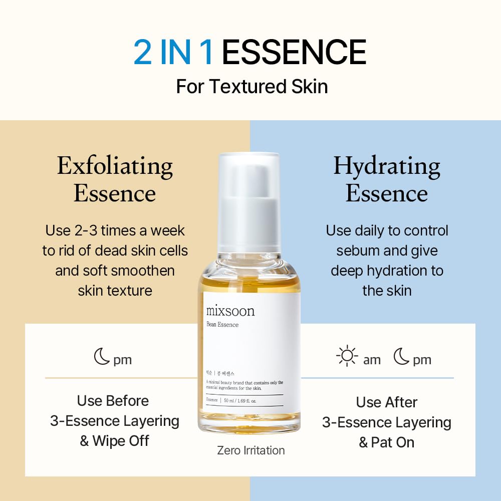 mixsoon Bean Essence Exfoliating Hydrating Korean Skin Care Glass Skin Hyaluronic Acid Serum (1.6 Fl Oz (Pack of 1))