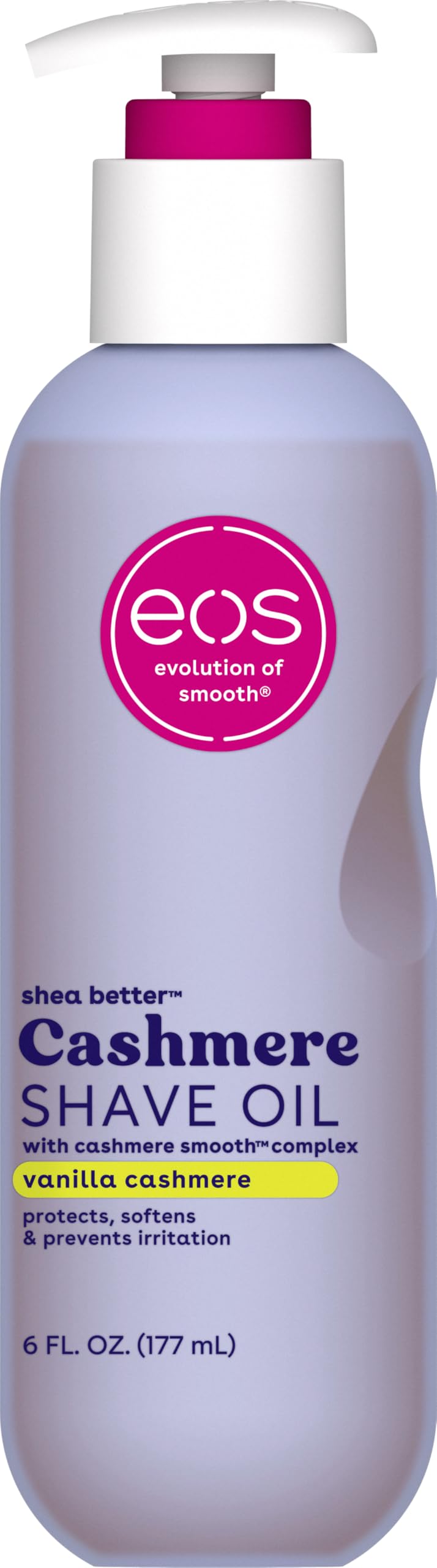 eos Cashmere Skin Collection Shave Oil, Vanilla Cashmere, Soothing and Moisturizing, Prevents Irritation and Razor Burn, Entire Bikini Area-Approved, 6 fl oz Packaging May Vary