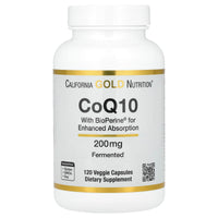 Thumbnail for California Gold Nutrition CoQ10 with Bioperine® and Black Pepper Extract, Enhanced Biovailability, 200 mg, 120 Veggie Capsules