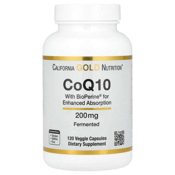 California Gold Nutrition CoQ10 with Bioperine® and Black Pepper Extract, Enhanced Biovailability, 200 mg, 120 Veggie Capsules