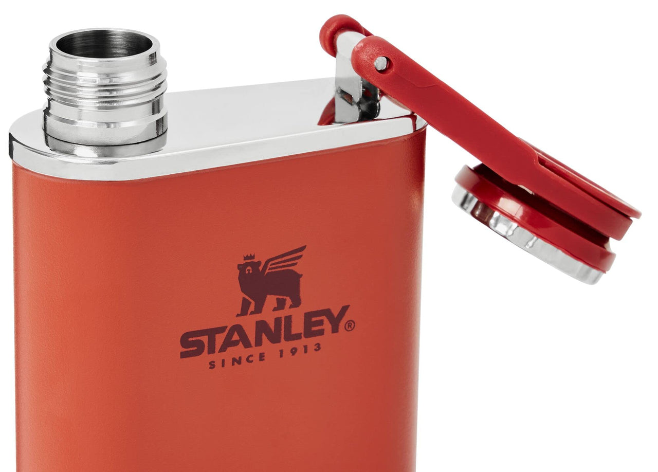 Stanley Classic Easy Fill Wide Mouth Flask 8 oz | Leakproof Hip Flask | Hinge Connected Never Lose Cap | Insulated Stainless Steel Liquor Container | BPA-Free | Cinnamon