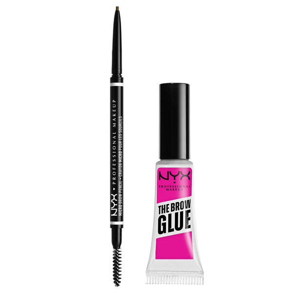 NYX PROFESSIONAL MAKEUP Micro Brow Pencil (Ash Brown) + Brow Glue (Clear), 2-Pack Bundle