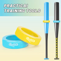 Thumbnail for CIGITDT 2 Pack Baseball and Softball Bat Weights - 16 oz Baseball Donuts for Adult + Youth Baseball Accessories- Fits All Standard Bats-Yellow & Blue