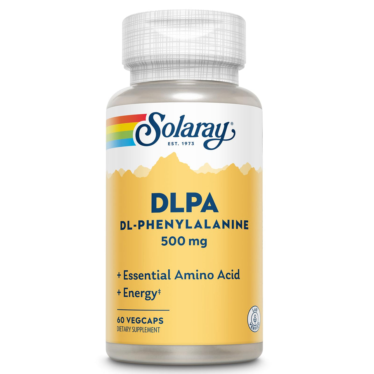SOLARAY DL-Phenylalanine Capsule Supplements - 500mg DLPA, 50-50 Blend of Essential Amino Acids for Nervous System & Energy Support, for Men and Women - 60 Count VegCaps