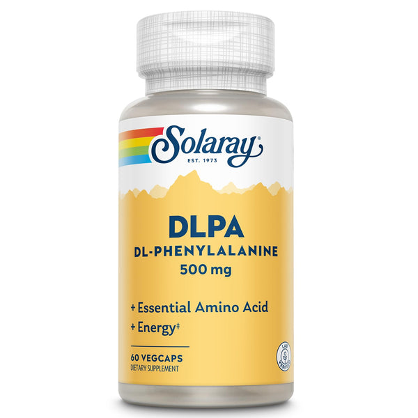 SOLARAY DL-Phenylalanine Capsule Supplements - 500mg DLPA, 50-50 Blend of Essential Amino Acids for Nervous System & Energy Support, for Men and Women - 60 Count VegCaps