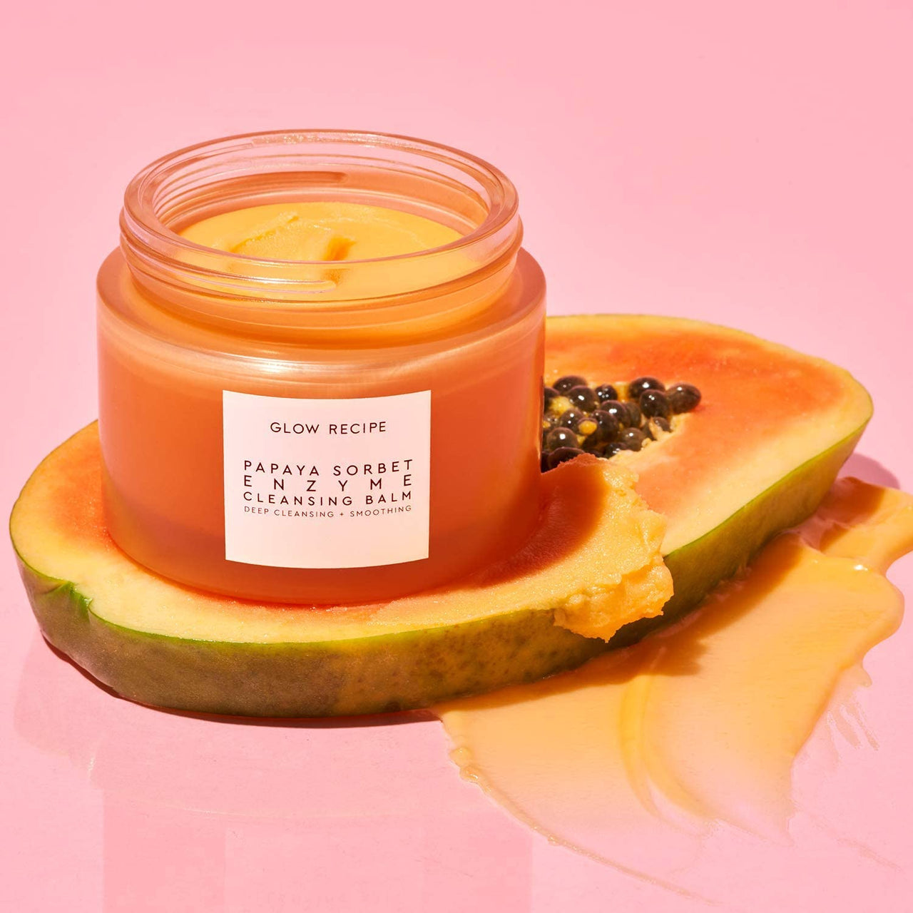 Glow Recipe Papaya Enzyme Cleansing Balm, Korean Double Cleanse First Cleanser, Makeup Remover + Cleansing Oil Balm, Gentle Exfoliating Face Cleanser, Hydrating (3.38 oz)