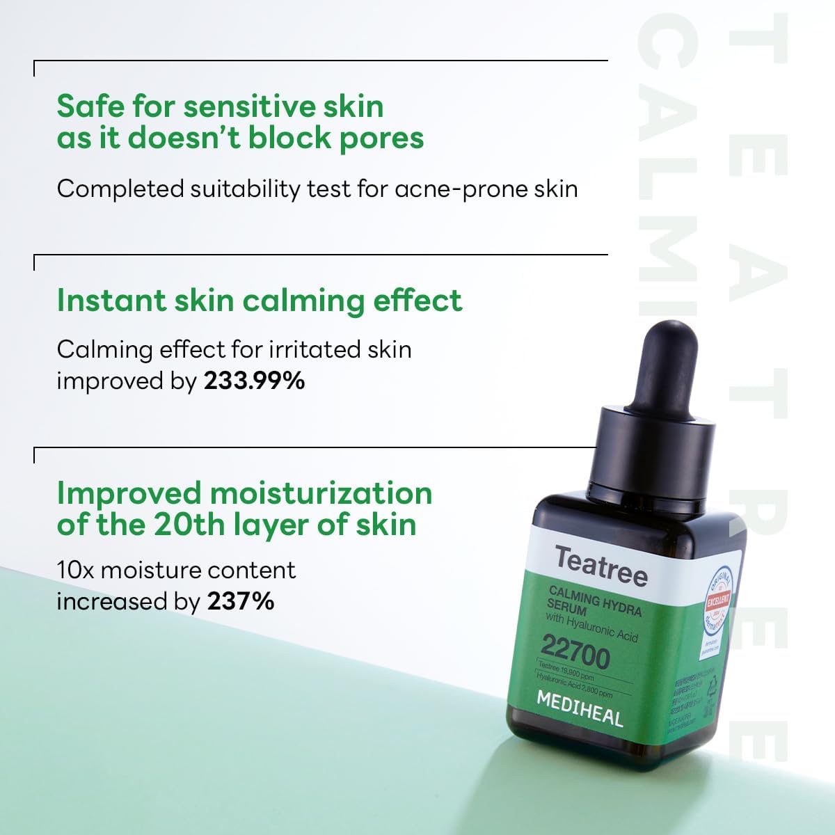 Mediheal Teatree Calming Serum 1.35 fl.oz - Skin Calming and Sebum Care & Deep Moisturization - with Hyaluronic Acid