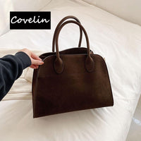 Thumbnail for Covelin Women's Retro Suede Tote Bag Ladies' Fashion Shoulder Handbag Top Handle Purse Large Coffee