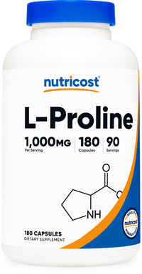 Thumbnail for Nutricost L-Proline 1000mg, 180 Capsules (90 Servings) - 500mg Per Cap, Non-GMO, Gluten Free