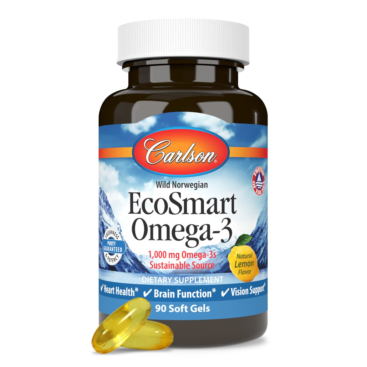 Carlson - EcoSmart Omega-3, Sustainable Source, Promotes Heart, Brain, Vision & Joint Health, Lemon, 90 soft gels