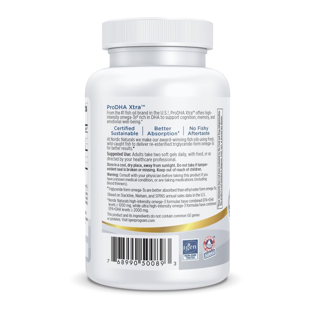 Nordic Naturals ProDHA 1000, Strawberry - 60 Soft Gels - 1660 mg Omega-3 - High-Intensity DHA Formula for Neurological Health, Mood & Memory - Non-GMO - 30 Servings