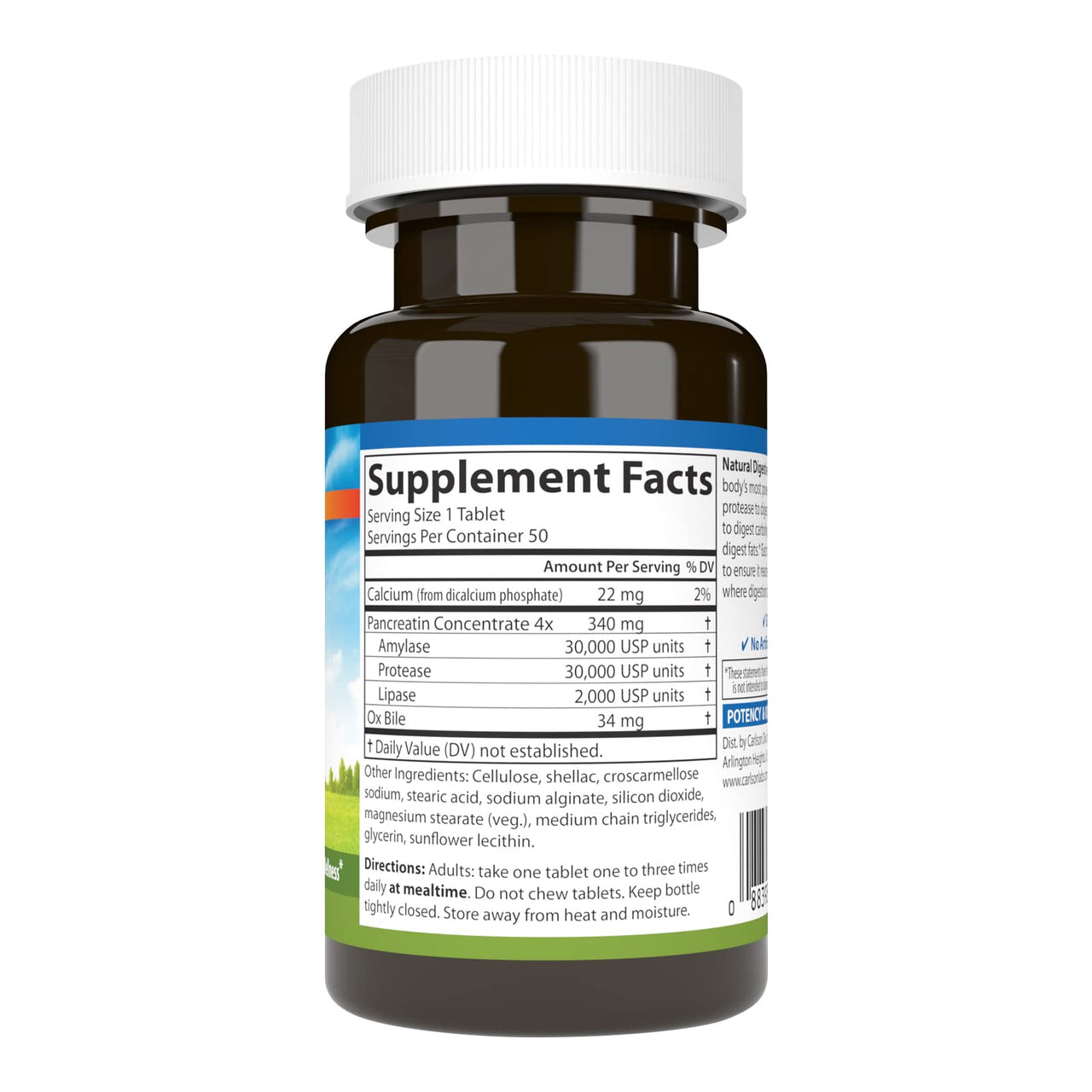 Carlson - Natural Digestive Enzymes, Digestive Aid #34 with Protease, Amylase & Lipase, Digestive Support, Nutrient Absorption & Optimal Wellness, 50 Tablets