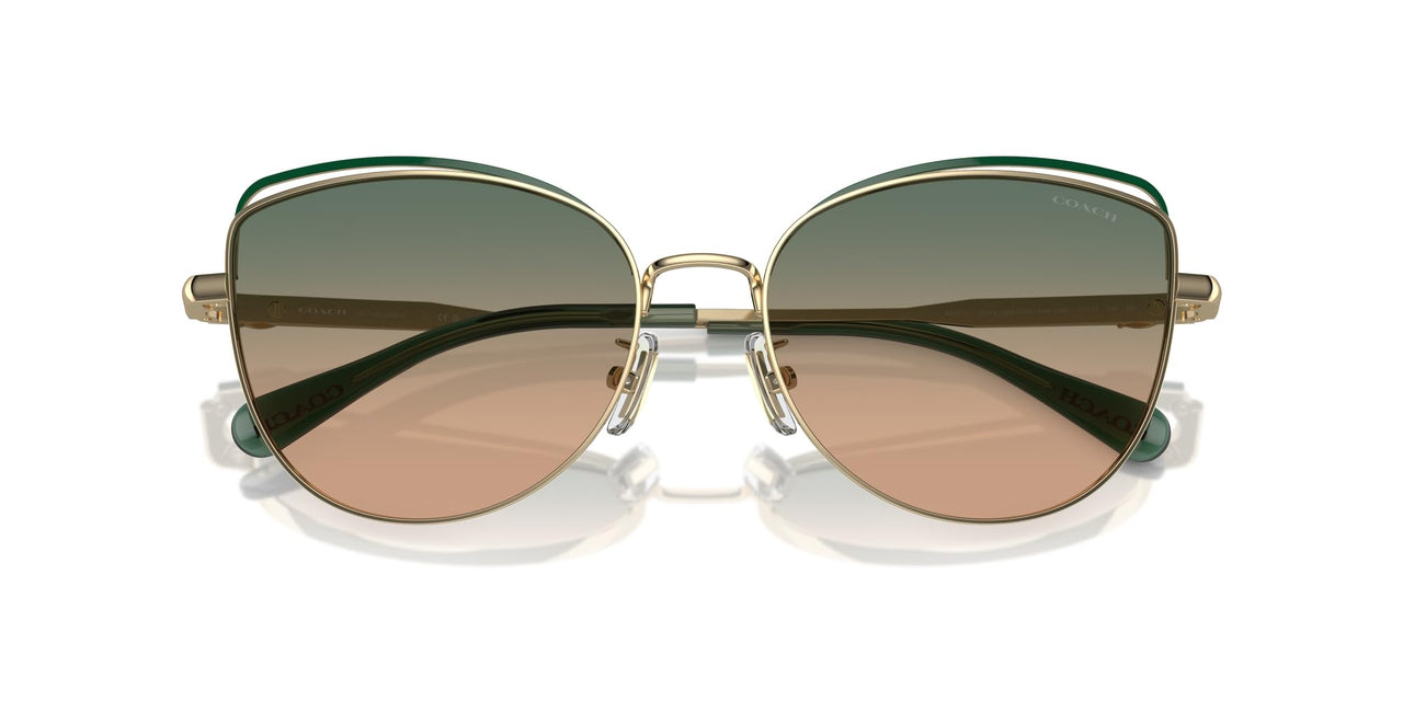 COACH Women's HC7162 Cat Eye Sunglasses, Shiny Light Gold/Pine/Green Champagne Gradient, 57 mm