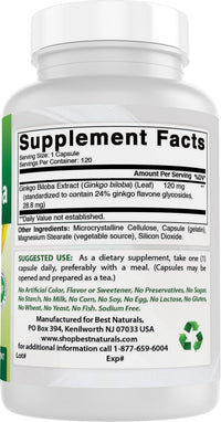 Thumbnail for Best Naturals Ginkgo Biloba 120 mg 120 Capsules