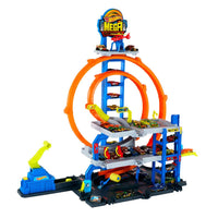 Thumbnail for Hot Wheels Mega Loop Garage Track Set with Toy Car & Helicopter