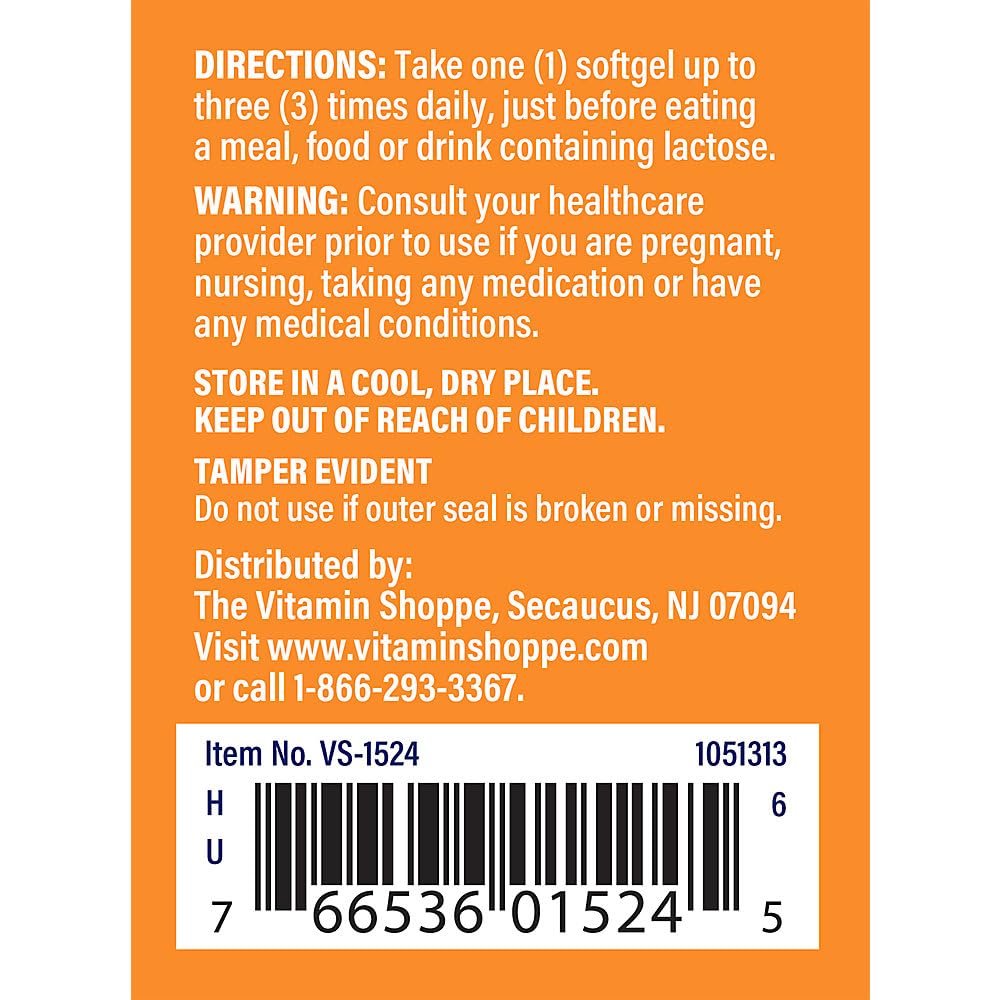 The Vitamin Shoppe Lactase Enzyme 125MG, Supports Lactase Dairy (100 Softgels)
