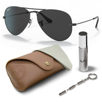 Thumbnail for Ray-Ban RB3025 Classic Total Black Collection Polarized Aviator Shape Sunglasses With Eyewear Kit Bundle - Adjustable Nose Pads - Casual Wear Retro Sunglasses