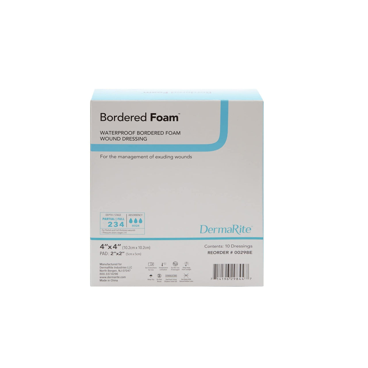 DermaRite's BorderedFoam - Waterproof Bordered Foam Island Dressing for Advanced Wound Care, Highly Absorbent - 4 in. x 4 in., 1 Count, 10 Packs, 10 Total