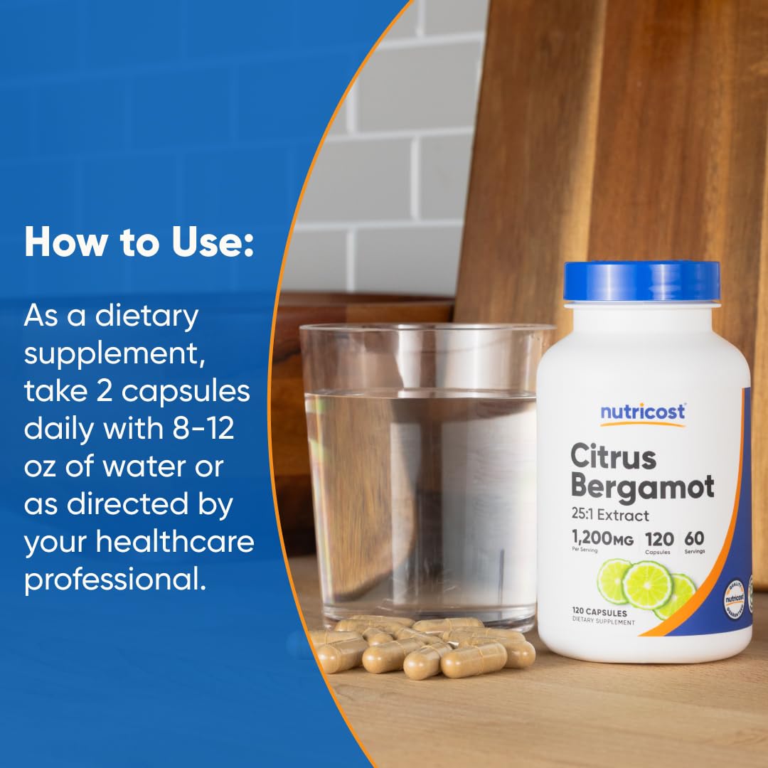 Nutricost Citrus Bergamot Capsules 1,200mg, 120 Capsules - 25:1 Bergamot Extract - 60 Servings, Gluten Free, Vegan & Non-GMO