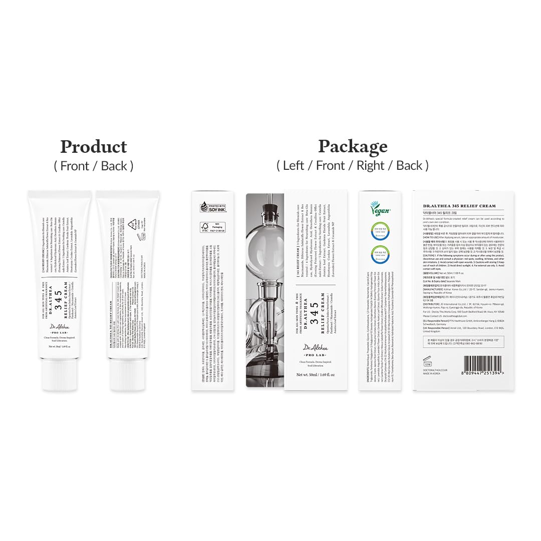 Dr.Althea 345 Relief Cream, Daily Face Moisturizer, Blemish Relief Care, Soothing Recovery & Moisture, Korean Vegan Skin Care for All Skin Types, 1.69 Fl Oz (Pack of 1)