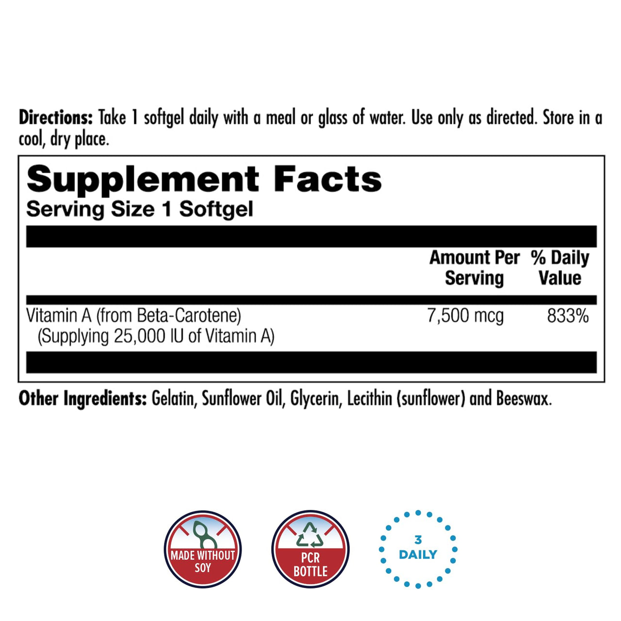 KAL Beta Carotene 25,000 IU Tablets, 100 Count