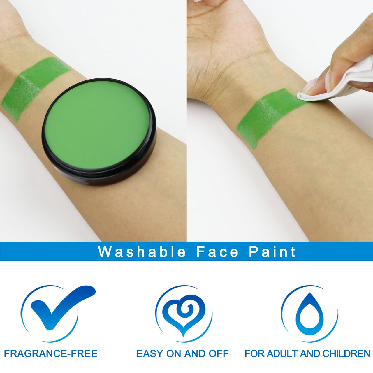 MEICOLY Light Green Face Body PaintGreen Face Paint for St Patricks Day Accessories, Halloween Witch Makeup Elphaba Costume,Hunting Hulk Camo Face Paint for Adults Kids