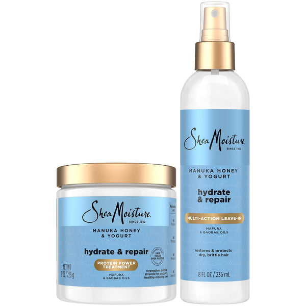 SheaMoisture Manuka Honey & Yogurt Multi-Action Leave-in Conditioner + Protein Power Treatment for Hair Repair, Frizz Control, 8 Oz Ea, for Curly, Damaged Hair