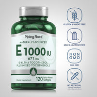 Thumbnail for Piping Rock Vitamin E 1000 IU Softgels | 120 Count | with D-Alpha and Mixed Tocopherols | Supplement for Men and Women | Gluten Free, Non-GMO