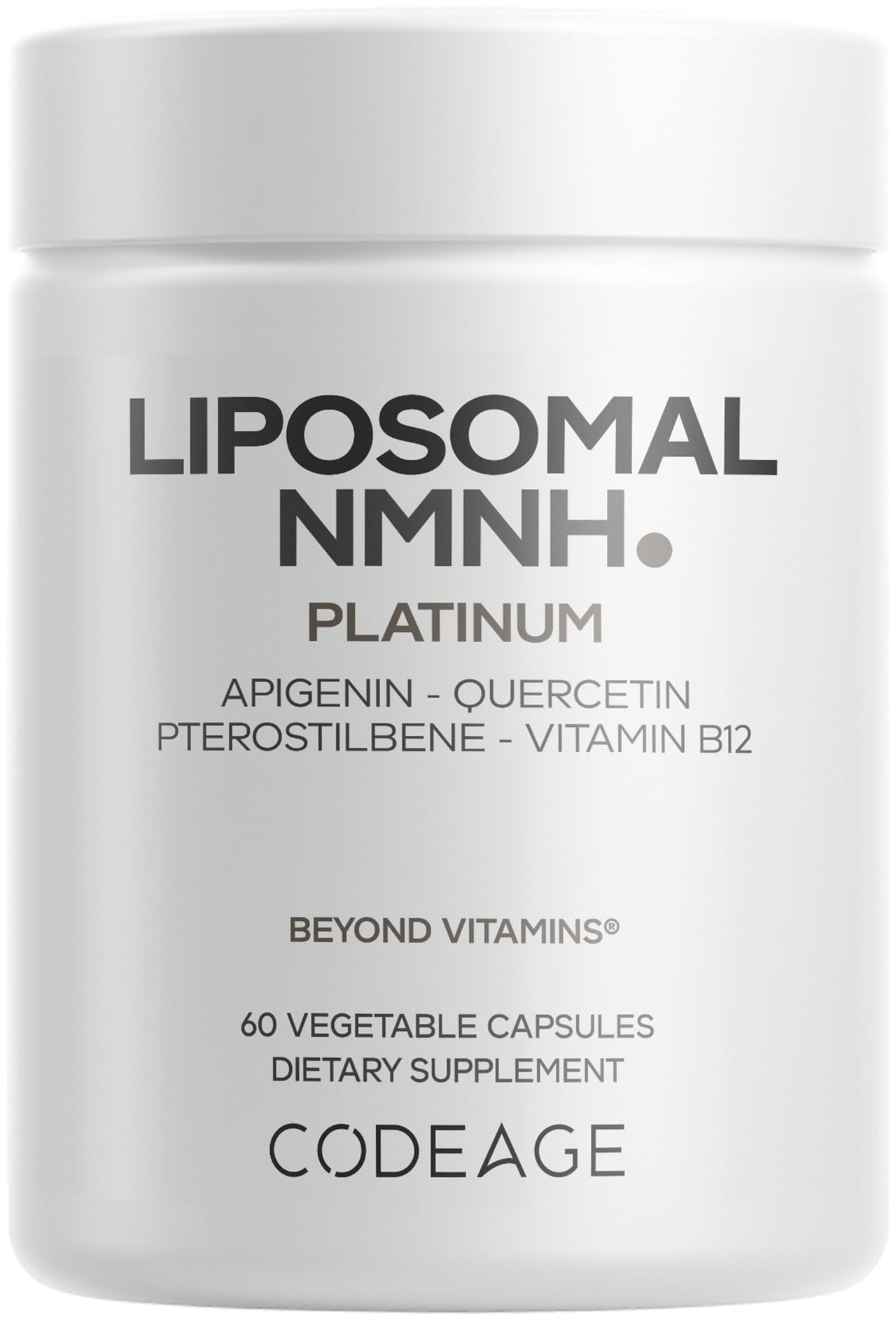 Codeage Liposomal NMNH Platinum - 500 mg NMNH Supplement, NAD+ Precursor with Quercetin, Pterostilbene, Apigenin, Active B Vitamins B2 Riboflavin & Vitamin B12 Methylcobalamin - Non-GMO - 60 Capsules