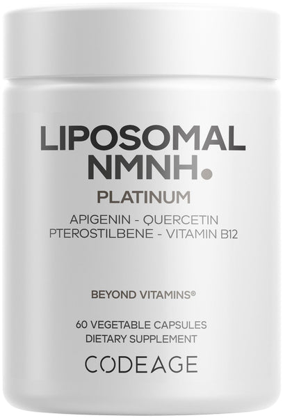Codeage Liposomal NMNH Platinum - 500 mg NMNH Supplement, NAD+ Precursor with Quercetin, Pterostilbene, Apigenin, Active B Vitamins B2 Riboflavin & Vitamin B12 Methylcobalamin - Non-GMO - 60 Capsules