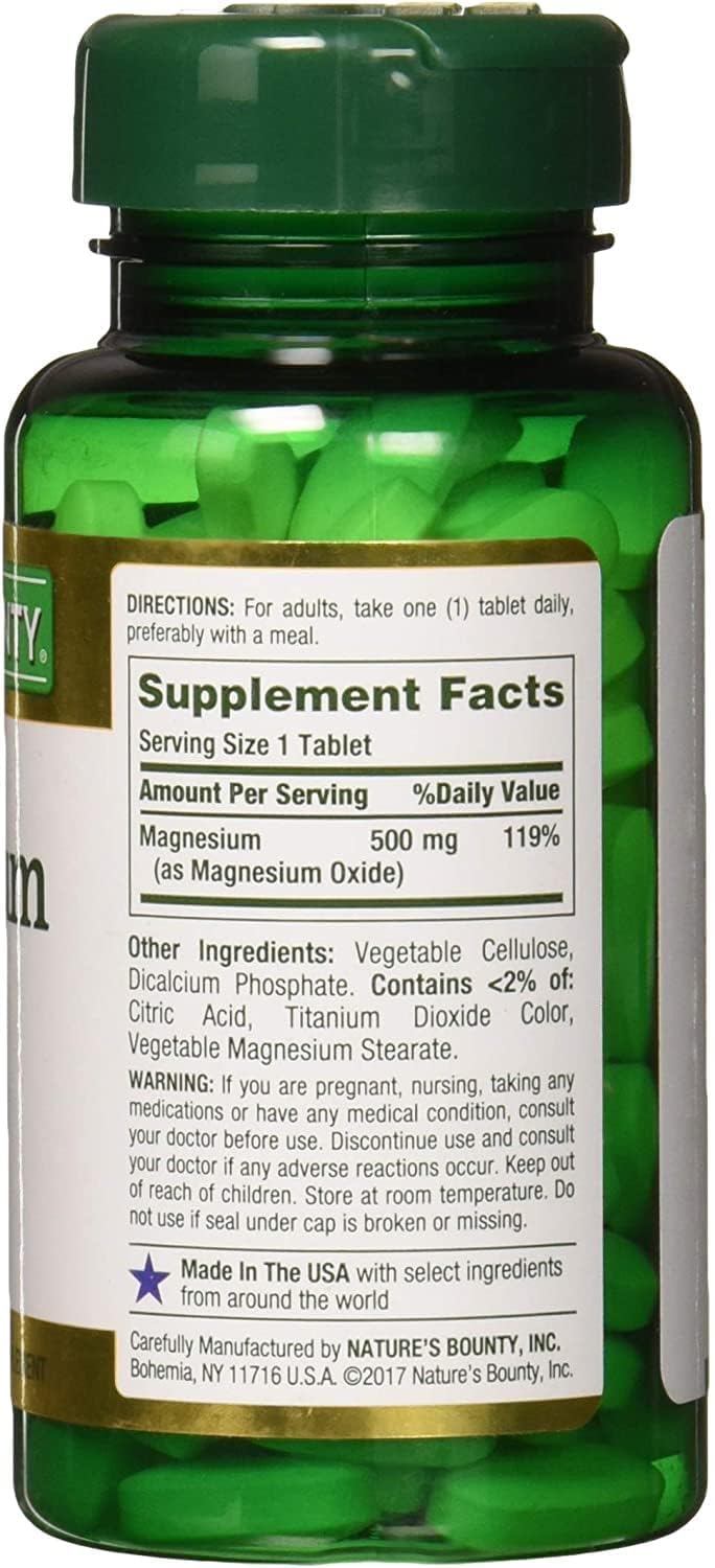 Nature's Bounty Magnesium 500 mg Tablets 100 Ea