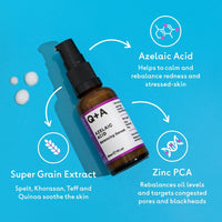Thumbnail for Q+A Azelaic Acid Balancing Serum (30ml), Natural Face Serum with Zinc PCA and Antioxidant Super Grains, Fragrance Free Skincare, Smoothes Skin
