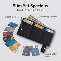 Thumbnail for LIGHT FOLD Ultra Slim Tri-Fold Wallet with RFID Blocking, Lightweight Minimalist Men’s Wallet with Elastic Band, Waterproof Durable Nylon Fabric, Slim Front Pocket Card Holder Fits 12 Cards & Cash