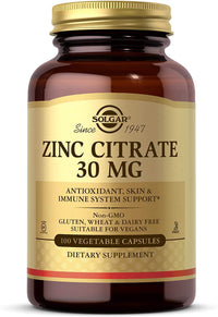 Thumbnail for Solgar Zinc Citrate Vegetable Capsules, 100 Count, Non-GMO, Gluten Free, and Kosher, Supports Immune System Health, Healthy Skin and Eyes, Normal Taste and Vision