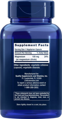 Thumbnail for Life Extension Magnesium Citrate 100mg, 180 Veg Caps - Natural Mag Supplement - 100 mg Mineral Support Capsules - Vegetarian, Non-GMO