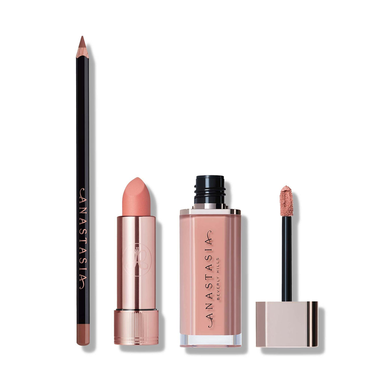 Anastasia Beverly Hills - 2025 Pucker Up Lip Trio - Lipstick Blush Brown/Lip Velvet Crush/Lip Liner Malt - Holiday Gift Set