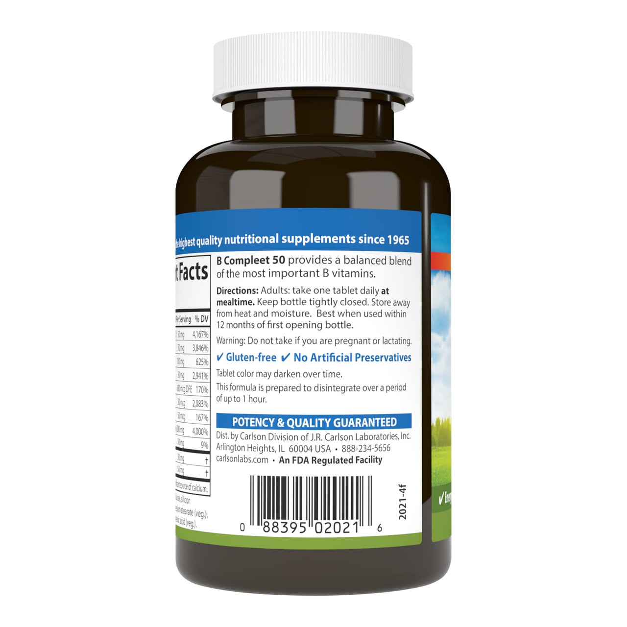 Carlson - B Compleet 50, Balanced Vitamin B Complex, Energy Production, Cellular Support & Optimal Wellness, 100 Tablets